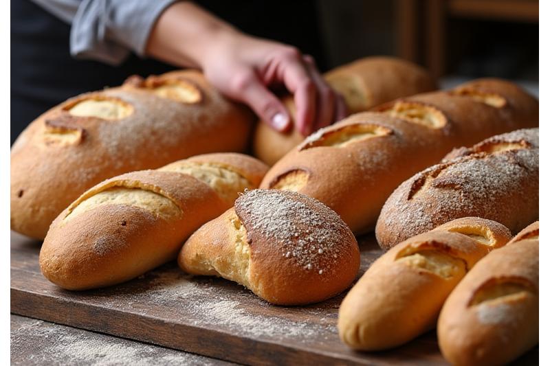 갓 구운 수제 빵과 페이스트리.